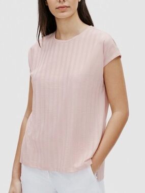 Eileen Fisher Blush Pink Ribbed Short-Sleeve Top